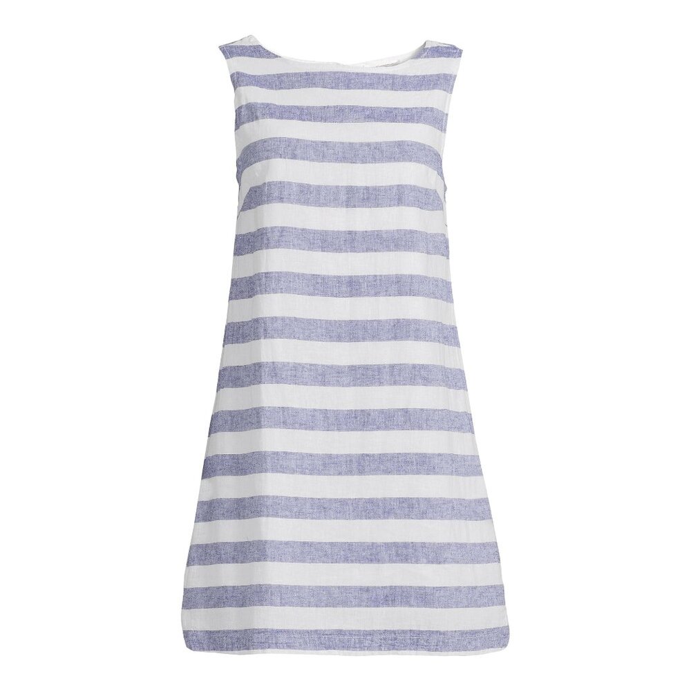 beachlunchlounge Linen Cotton‎ Women's MED A-Line Sleeveless Stripe Shift Dress